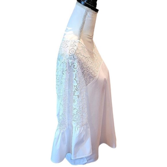 Marc New York White Stylish Evening Blouse with Lace and Bell Sleeves in Size L - Picture 2 of 4